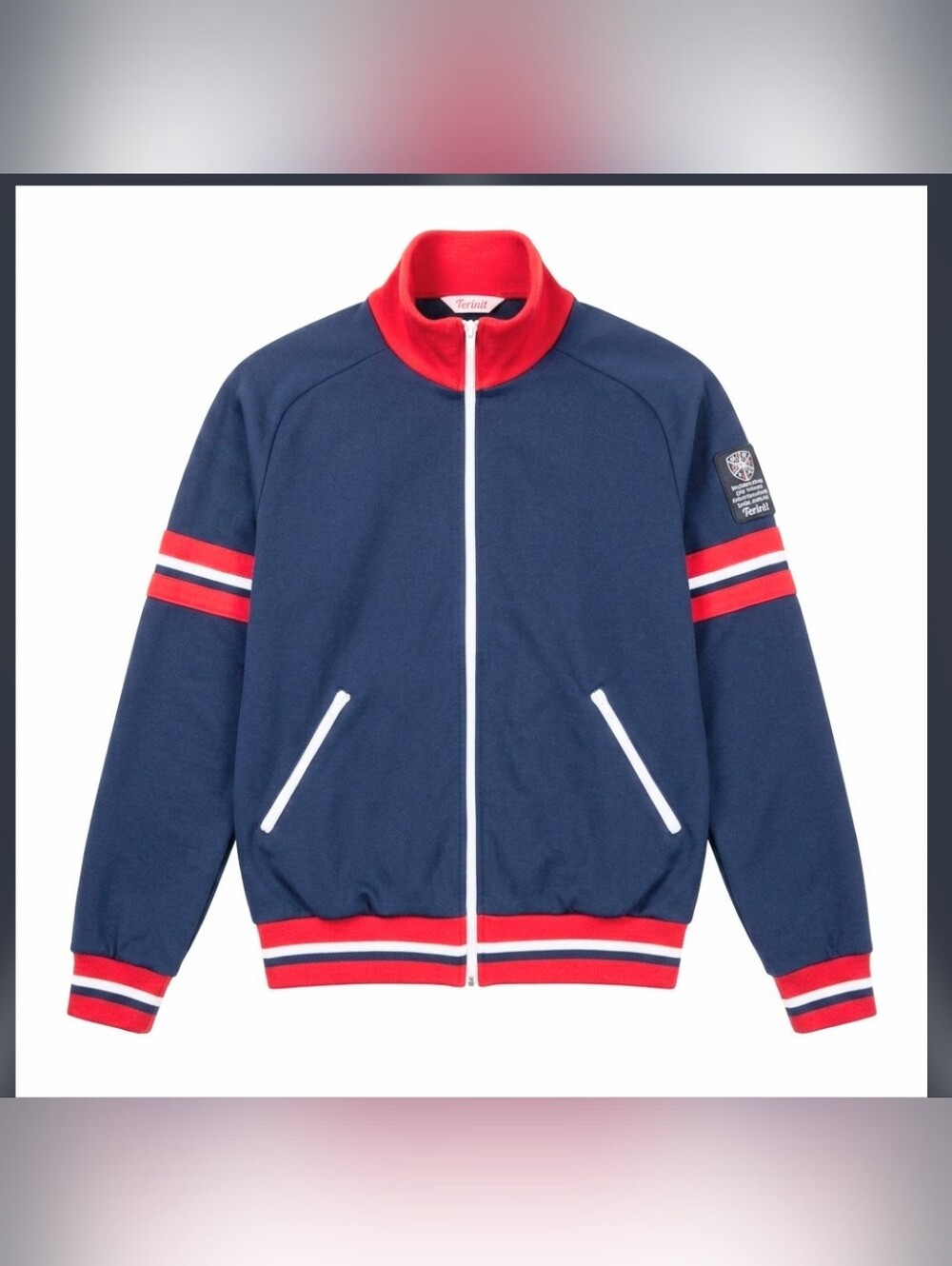 Vintage Terinit Finland Track Jacket Red Blue Knit Mock Neck Full Zip L